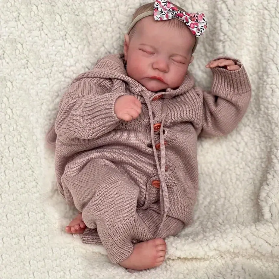 BZDOLL Coffee-Colored 48cm/19" Lifelike Reborn Baby Doll - Realistic Vinyl Baby Doll for 3+ - Baby Doll with Detailed Features and Clothing Set