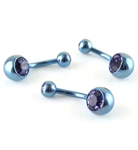 Light Blue Titanium Belly Button Ring - Tanzanite CZ Gem