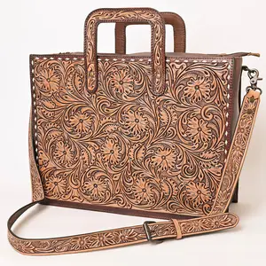 Thompson Hand Tooled Leather Shoulder Tote Bag