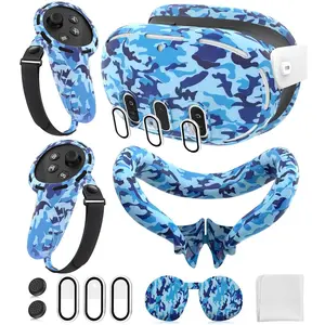 Cover Set Compatible with /Oculus Quest 3 Accessories, Controller Grips, VR Shell Cover, Facial Interface Cover, Protective Lens Cover, Tempered Glass Lens Caps, Not Fit Quest 3S