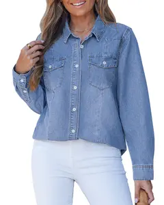 luvamia Denim Shirts for Women Long Sleeve Button Down Chambray Relaxed Fit Western Jean Shirts Casual Collared Jean Top
