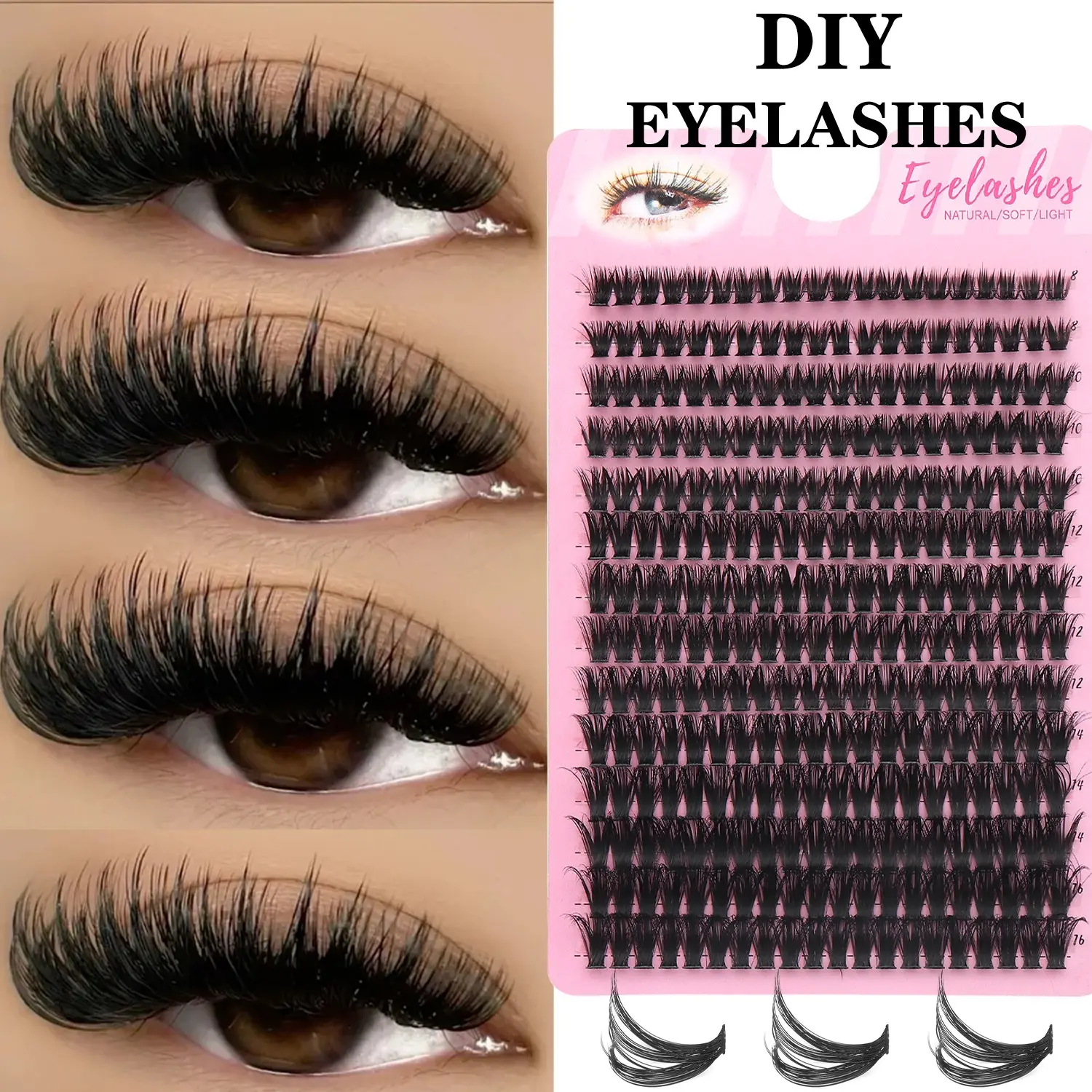 14 rows D-Curl Fluffy Individual Cluster False Lashes, Eyelash Clusters, Diy Lash Clusters, Reusable & Easy-To-Apply, Beginner-Friendly Lash Set, Perfect For Daily & Glam Makeup Looks, Travel Essential