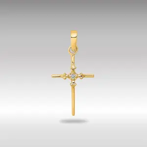 14K Gold 0.01ct. Diamond Polished Budded Small Cross Pendant - Model PM5022-001-YA