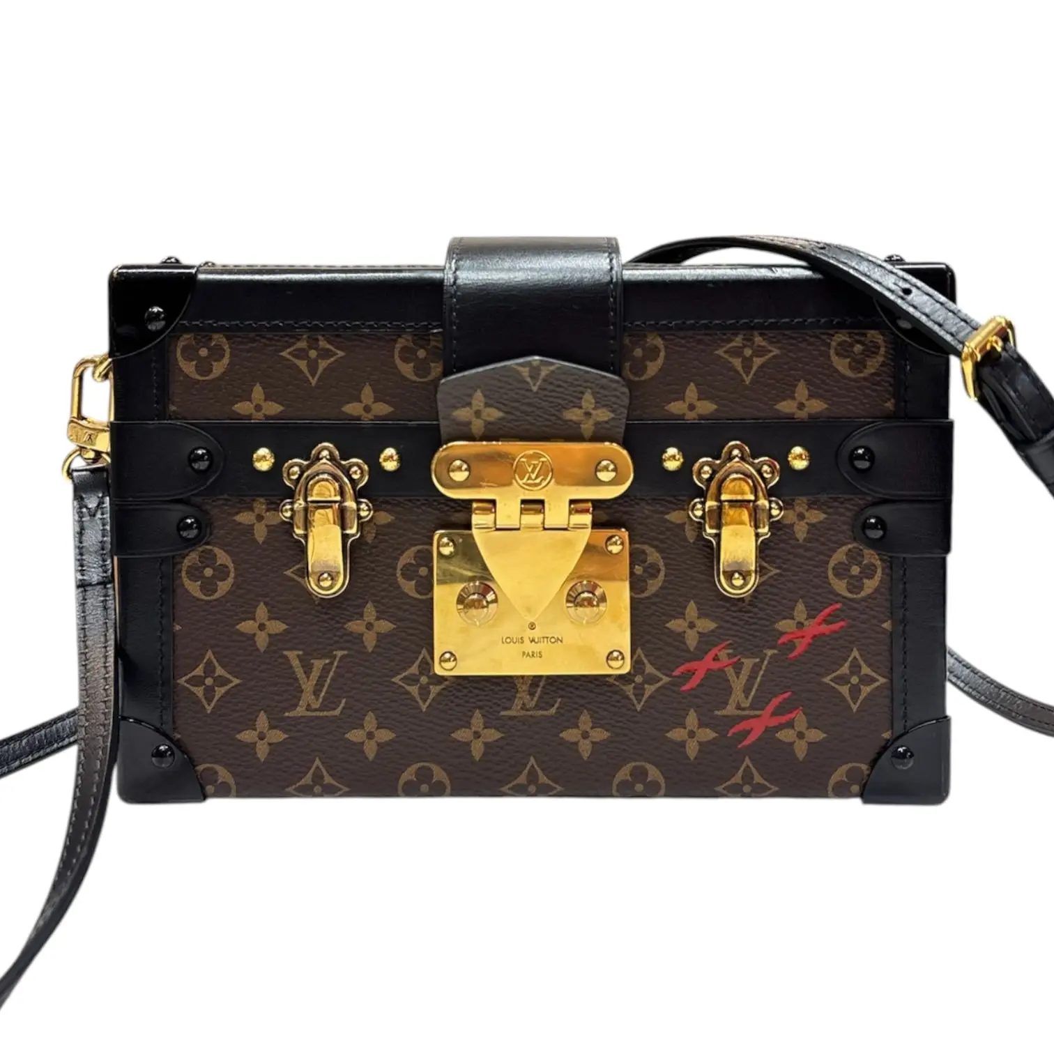 Pre-owned Louis Vuitton coated canvas and leather Crossbody Bags Monogram Petite Malle Black Crossbody Bag