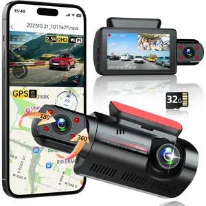 2.5K+1080P Dual Dash Cam Front and Inside, WiFi & GPS Dash Camera for  with 32G Card, IR Night Vision, 3" IPS Screen, Inside  Camera for Taxi Driver, Support 256GB Max, App Control
