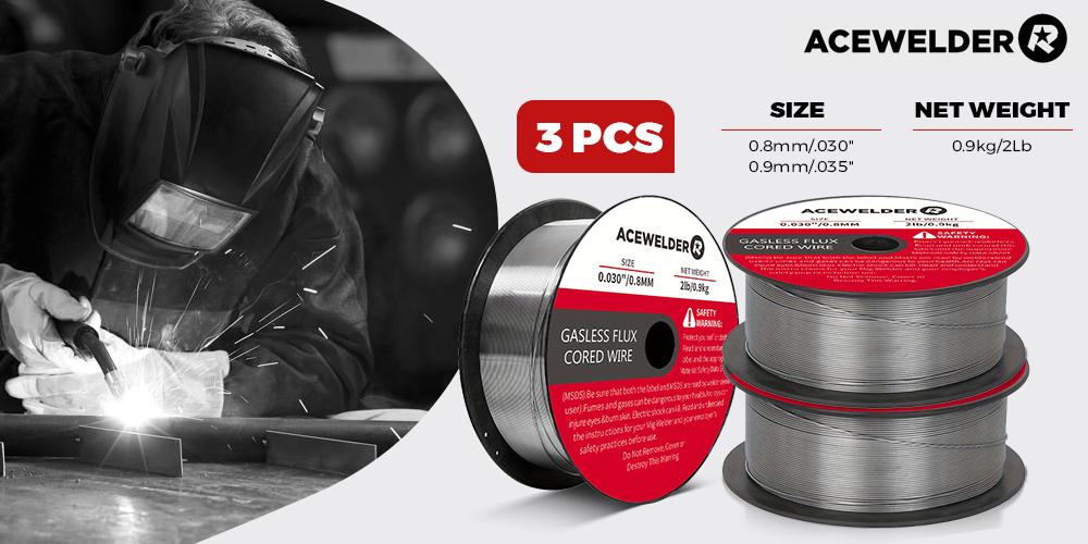 Acewelder Gasless Flux Core MIG Wire E71T-GS Mild Carbon Steel 0.30" /0.35"(0.8/0.9 mm) 2LB x 3 Pack Solid Carbon Steel Welding Wire