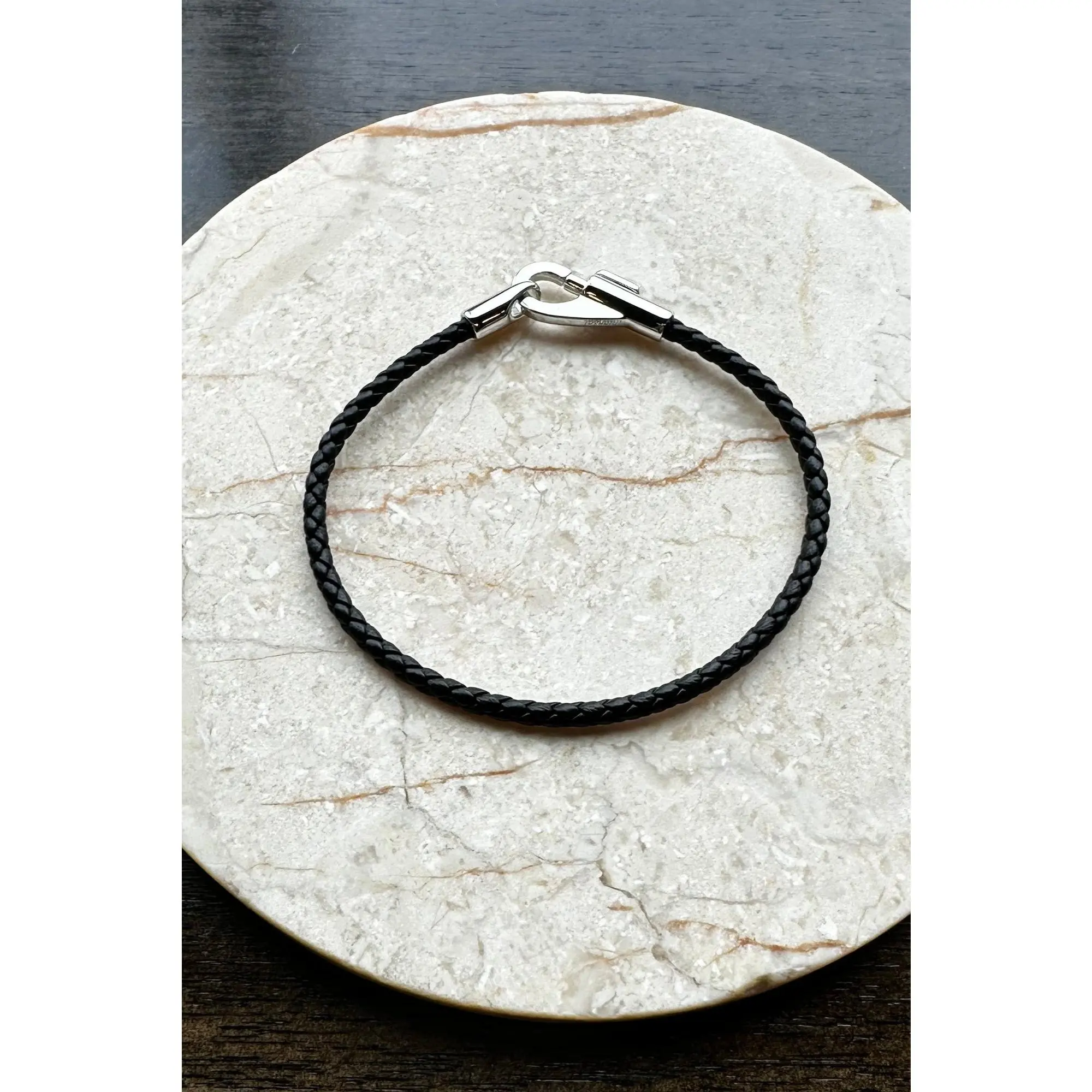 Miansai Snap Braided Leather Bracelet - Sterling Silver, PT990, Black, Size L, Everyday Minimalist Design with Secure Clasp