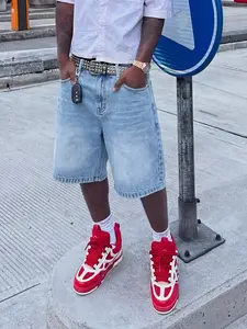 Summer Denim Shorts Five-Point Pants, No Stretch Straight Leg Jeans, Cotton Ripped Streetwear, Fashionable Casual Commuter Wear