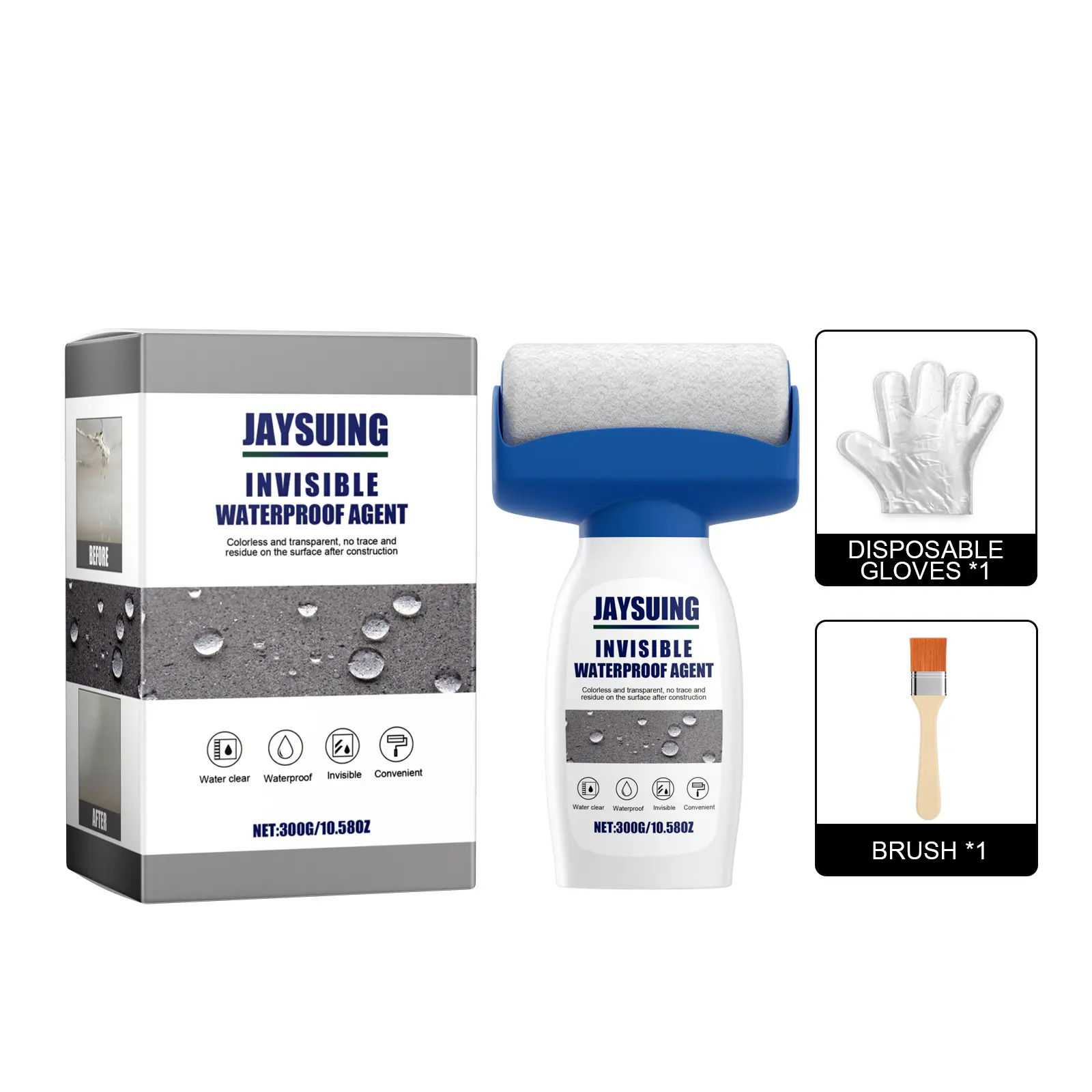 Jaysuing Roller-Type Waterproof Glue with Built-in Roller Brush for Home Leak Repair