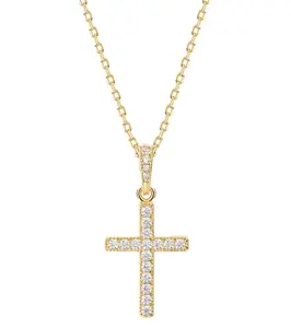 TEWIKY Gold-Plated Pendant Zircon Cross Necklace - Elegant Design, Versatile Accessory, Perfect Easter Gift