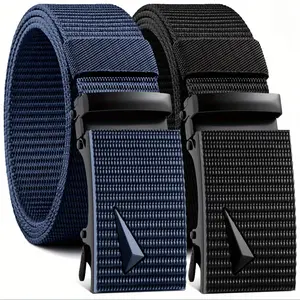 [2pcs Ratchet Belt] 2pcs Adjustable Men's Casual Ratchet Belt |   Durable Woven Fabric, Automatic Buckle, Blue & Black, Perfect for Outdoor Work, Jeans, and Daily Commuting, Sturdy Metal Buckle non-textile weave