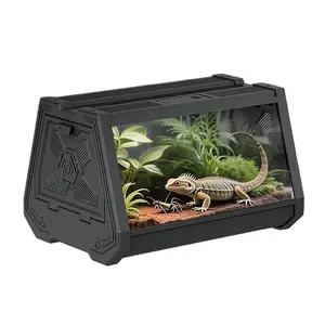ABS & PC Reptile Terrarium Tank for Gecko, Snake - High Transparency Desktop Breeding Cage with Double Doors, Feeding Port, Lamp Compatibility, Secure Locking Hatches for Home Use (19x19x27cm)