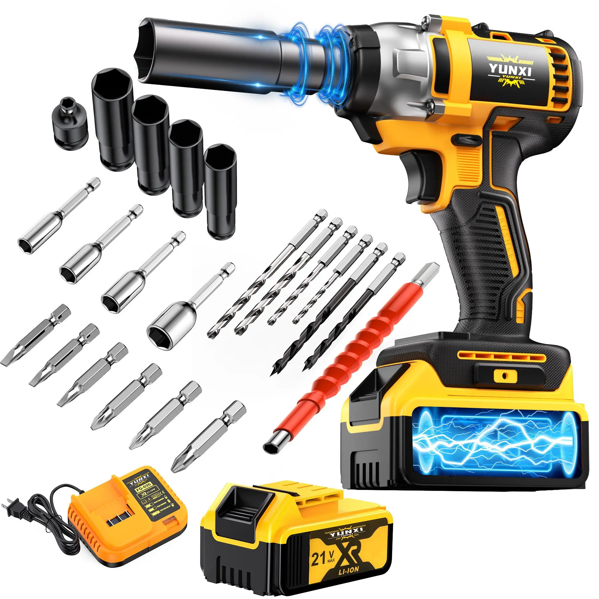 21V Brushless Cordless Impact Wrench 1/2 Inch Drive 350N.m Max Torque, 1650RPM Electric Impact Driver with 4.0Ah Battery, Multi-Size Sockets & LED Light,Mechanical Repair & Construction Wheel Hub Removal for Small Vehicles（Optional Toolbox） Rechargeable L