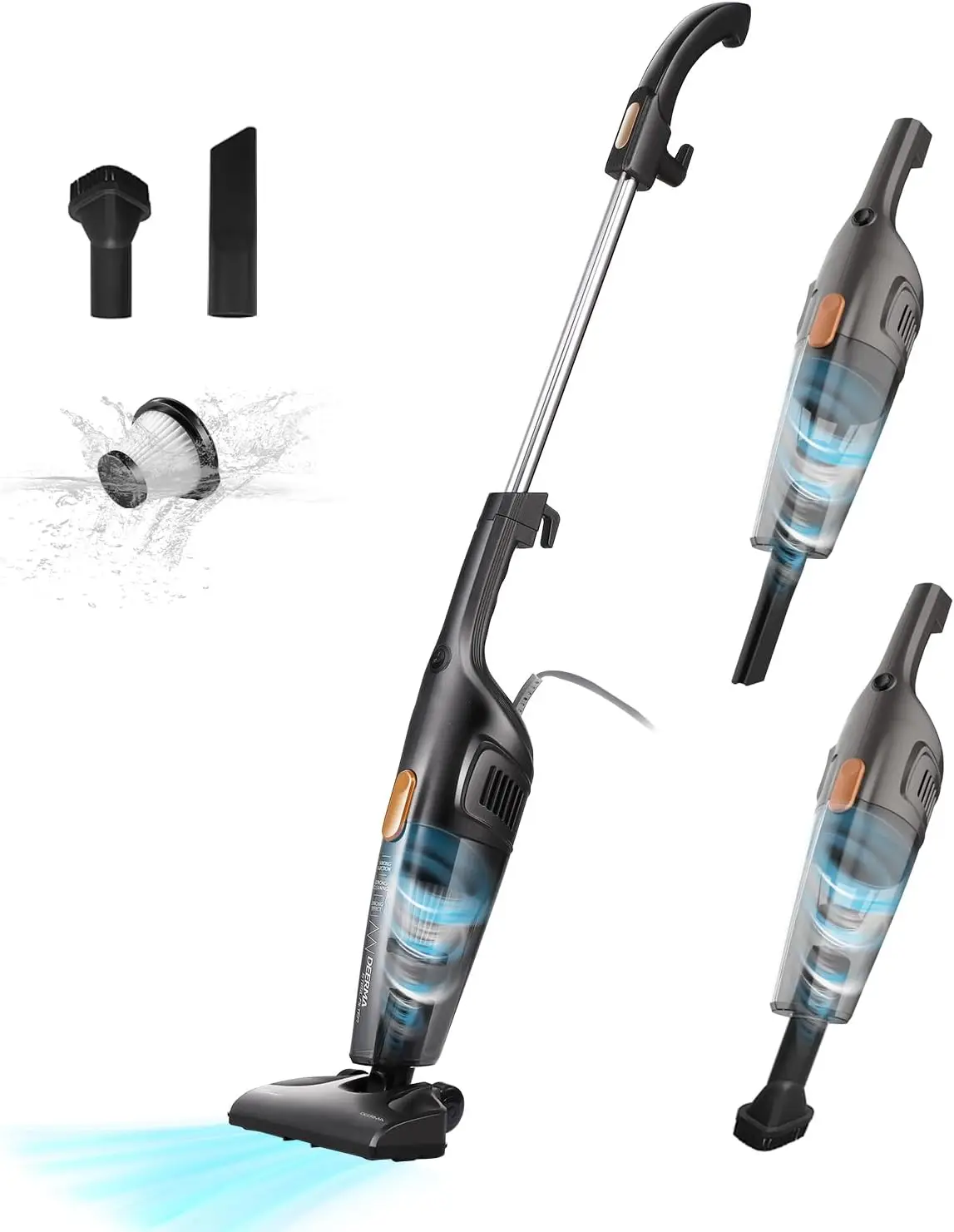 Deerma 600W Lightweight Stick Vacuum Cleaner, Handheld & Corded, 3-in-1 with Floor Tool, Dog /Cat Hair Vacuum,Crevice Tool & Dusting Brush, 1.2L Trans