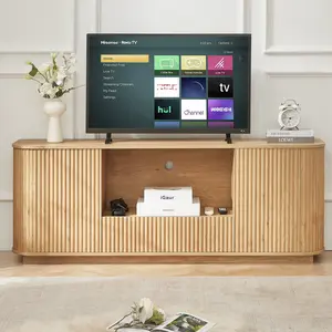 [Bellemave] 64-Inch Wooden Vertical Stripe TV Stand |   Rounded Sideboard |   Storage Cabinet |   For Living Room & Bedroom