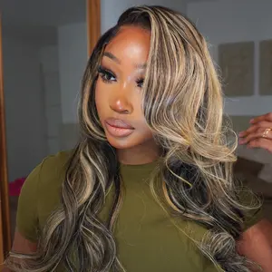 Arabella P1B/27/613# With 2# Dark Roots Honey Blonde Highlighted Balayage 13x6 Glueless Wig Loose Body Wave 100% Human Hair Pre-Cut Beginner Friendly Lace Frontal Wig