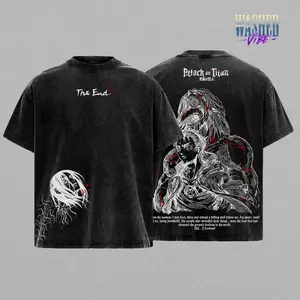 Limited Eren Yeager Attack on Titan Tee Washed – Vintage Oversized Heavy Cotton Anime Manga T-Shirt, Double Printed Retro Unisex Streetwear Graphic Top, The Rumbling Collector Edition