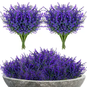 Artificial Lavender Flowers, 10 Pcs UV Resistant Plastic Fake Flowers, Outdoor & Indoor Decoration, Porch Patio Window Planter Decorative Flowers