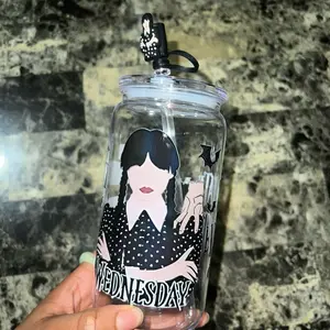 Addams Wednesday 16oz Plastic Cup - The Addams Family Drinkingware Featuring "On Wednesday I Wear Black" Design - Bottle, Drinkware