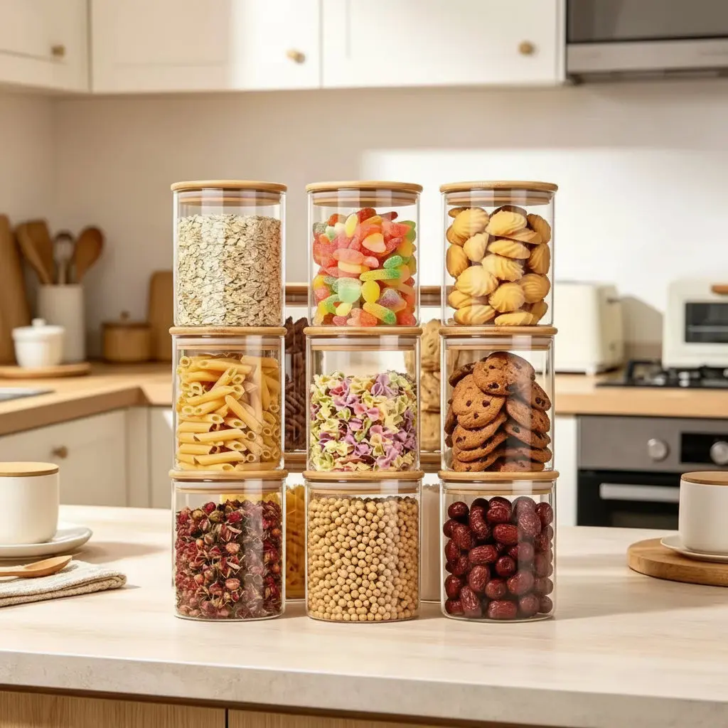 9-Piece Glass Food Storage Canister Set with Bamboo Airtight Lids – Kitchen Pantry Organizer