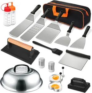18PCS Griddle Accessories Kit, Scraper for Outdoor BBQ,Flat Top Grill Accessories Set for Blackstone and Camp Chef, Grill Spatula Set with Enlarged Spatulas