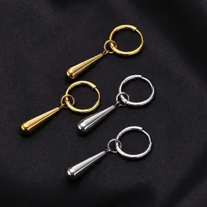 Women's Minimalist Waterdrop Stainless Steel Hoop Earrings, Dainty Gold Drop Costume Jewelry, Hoop Earrings Gold