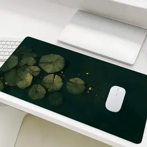 Lotus Leaf Pattern Mouse Pad, Rectangle Gaming Mouse Pad, Non-Slip Rubber Base Stitched Edge Desk Pad for Desk Laptop Desktop