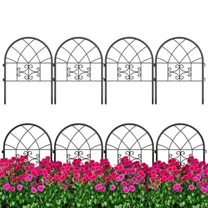 Garvee Elegant Metal Garden Fence Panels - Outdoor Decorative Perimeter Fencing, Durable and Easy No Dig Installation for Landscaping, Yard & Pathway, Black, Set of 4 Panels