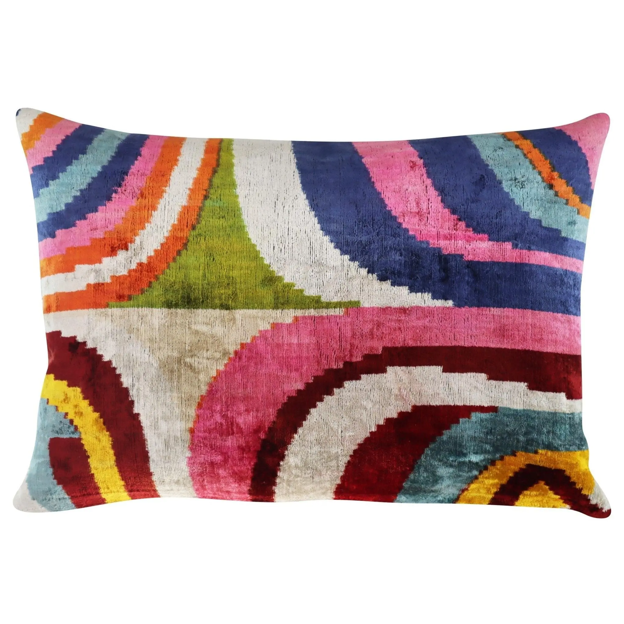 Multicolor Rainbow Silk Velvet Pillow 16x24 Handmade Luxury Cushion