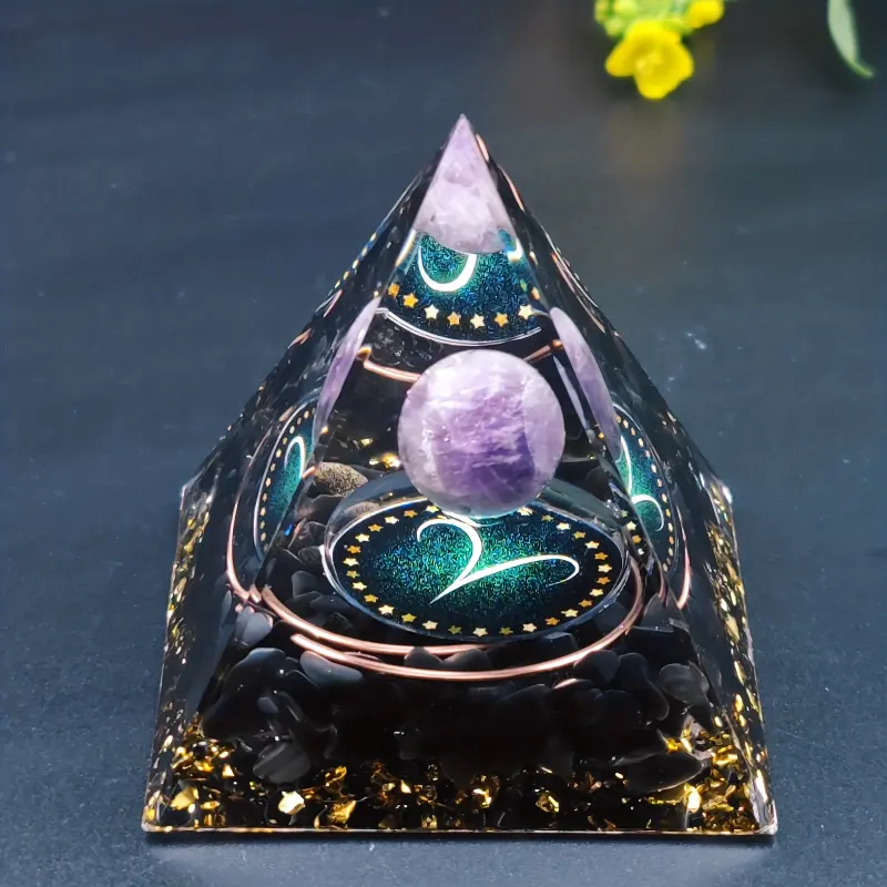 Twelve Constellations Orgone Pyramid - Taurus/Scorpio/Leo/Pisces/Cancer/Virgo/Libra/Aries/Gemini/Aquarius Amethyst - Gift Tool, Home Decor