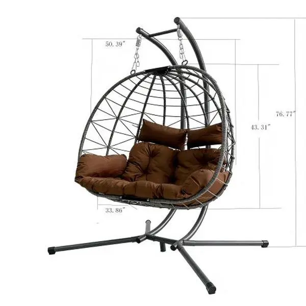 Bellemave Double Hanging Egg Chair with Stand, Powder-Coated Patio Hammock Swing Loveseat with Cushion for Bedroom, Garden, Indoor/Outdoor Use, Powder-Coated Swing Chairs