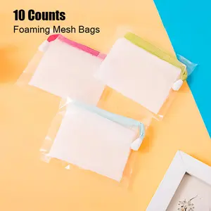 10 Counts Foaming Mesh Bags Exfoliating Face Cleansing Net for Bath & Shower White Large Soap Saver Pouch Bag Sack with Drawstring