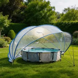 DOMISO 16-18 Foot Retractable Pool Cover, PVC Film Fiberglass Rod Pool Fence, Outdoor Swimming Pool Accessories