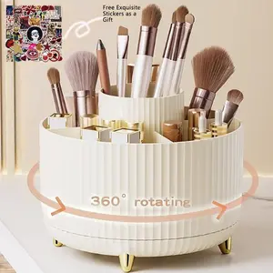 360° Rotating Makeup Organizer Box with 5 Compartments, Multi Compartment Organiser, Cosmetics Organizer Storage, Multi-Functional Storage for Brushes, Lipsticks, Skincare & Stationery, Durable Odorless Plastic Design, Beauty Organizer Box