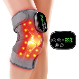 Knee Massager with Heat and Red Light Therapy and Vibration, 660nm & 850nm Infrared Red Light Therapy for Pain Relief, 5000mAh Protable Rechargeable Heated Brace for Knee, Joint, Elbow, Shoulder