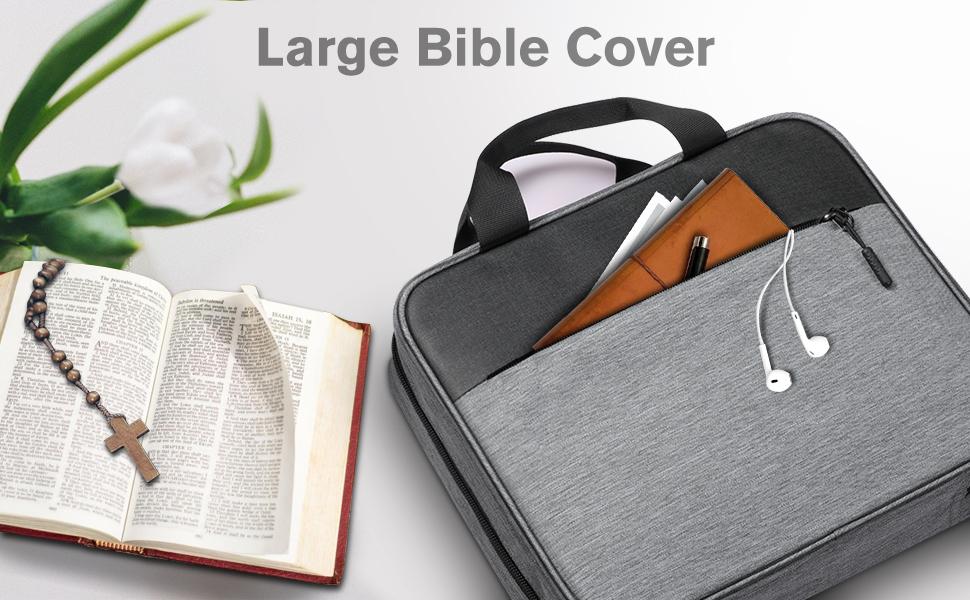 Extra Large Bible Cover, Carrying Book Case Church Bag Bible Protective with Detachable Shoulder Strap & Zippered Pocket, Gift for Men Women, Black & Brown