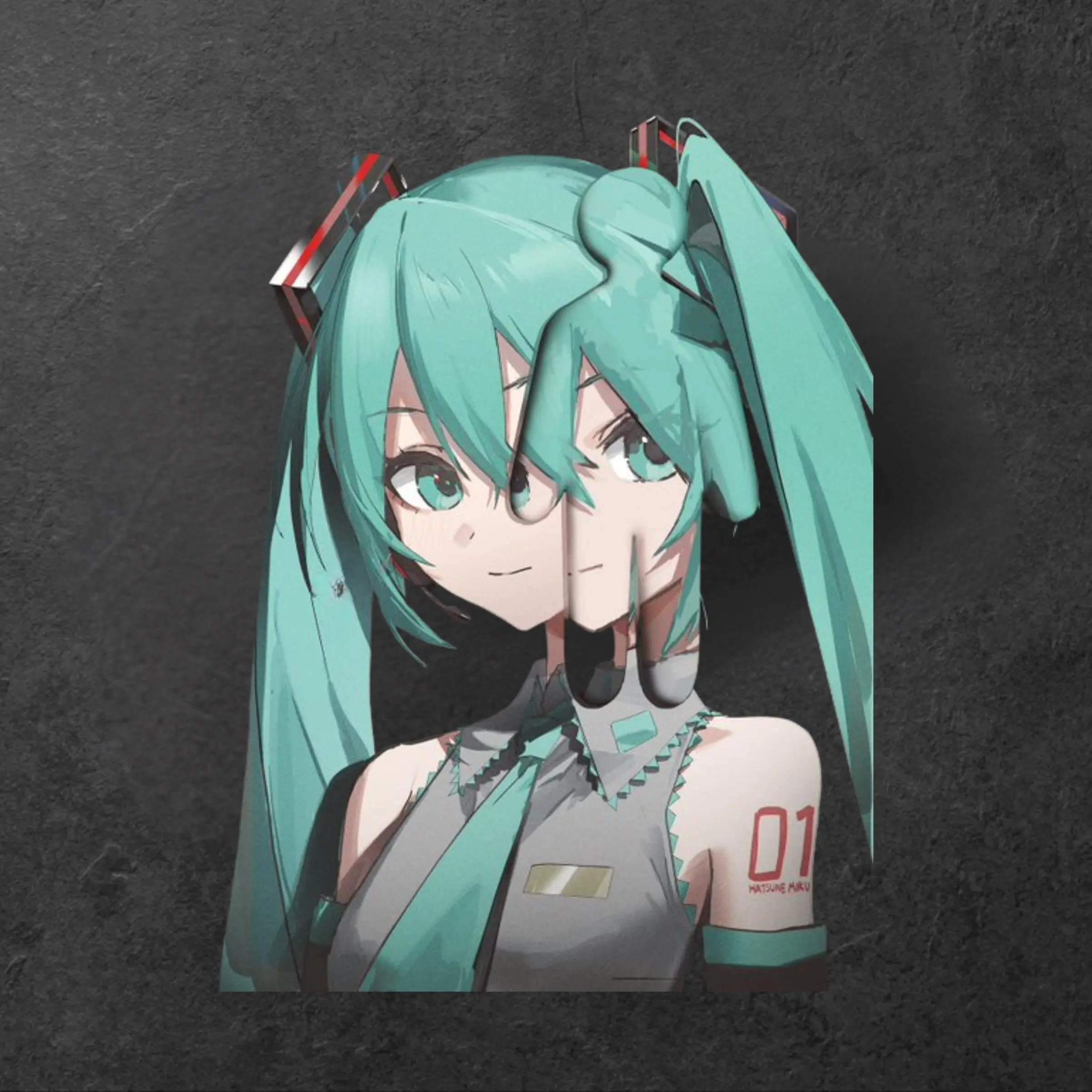 Glitch Effect Hatsune Miku Vinyl Sticker - Vocaloid Anime Waterproof Die-Cut Decal for Laptop, Phone Case, Journal