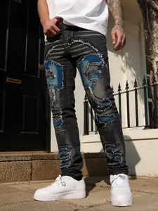 Men's Ripped Stretch Denim Jeans, Slim Fit Skinny Pants, Comfortable Conical Leg Design, Casual Fashion for All Seasons