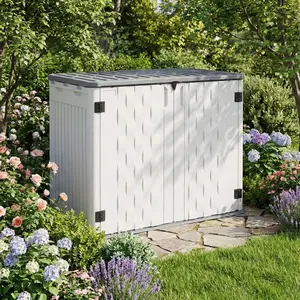 35 Cu Ft Large Waterproof Outdoor Resin Storage Shed Multi-Use Outdoor Storage Box Perfect For Trash Cans Patio Tools Sofa Cushions Lawn Mower & Backyard Garden Equipment