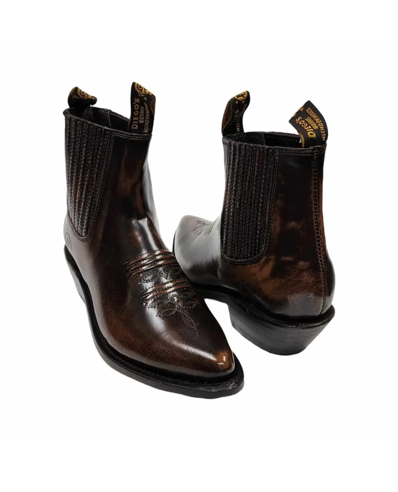 Men's Cowboy Genuine Leather Short Ankle Design Boots Botin Vaquero Tradicional Durable Non-Slip Sole Comfortable Fit Ideal for Construction Farm Work or Outdoor Tasks