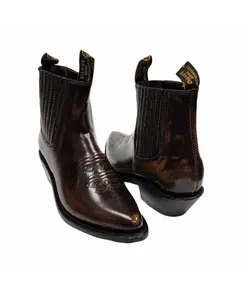 Men's Cowboy Genuine Leather Short Ankle Design Boots Botin Vaquero Tradicional Durable Non-Slip Sole Comfortable Fit Ideal for Construction Farm Work or Outdoor Tasks