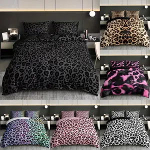 3-piece set of black leopard print bedding, including 1 coreless duvet cover and 2 coreless pillowcases, suitable for single and double beds, with multiple specifications to choose from, suitable for bedrooms, dormitories, and guest rooms