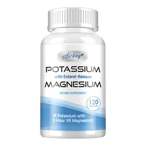 Airboy Potassium Magnesium Extended-Release Capsules, 120 capsules, a dietary supplement to support blood pressure and heart health, and bone health.
