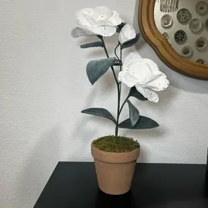 White Fabric Camellia - Individual Cut Painted & Assembled by hand  enduring romance of handmade beauty— no two are ever quite the same.