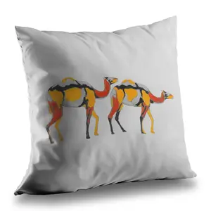 Begin Home Decor C1PT1414DYRJZU 14 x 14 in. Abstract Dromedaries Orange Throw Pillow - Contemporary Decor