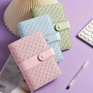 Honeycomb Weaving PU Style Button Series Cash Loose Leaf Notebook, 1 Count Savings Challenge Planner Money Saving Planning Notebook, Budget Binder with Zippered Cash Envelope Sheet & Stickers for Budgeting