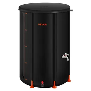 fathersdaygift VEVOR Collapsible Rain Barrel, 100 Gallon Portable Rain Water Collection Barrel, 1000D PVC Rainwater Collection System, Garden Water Catcher Tank Storage Container with Spigot Overflow Kit, Black