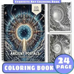 Ancient Portals Coloring Book, Line Art, Mystical Ancient Gate, Magic Pathway, Fantasy Space, Detailed Pages, 24 Sheets