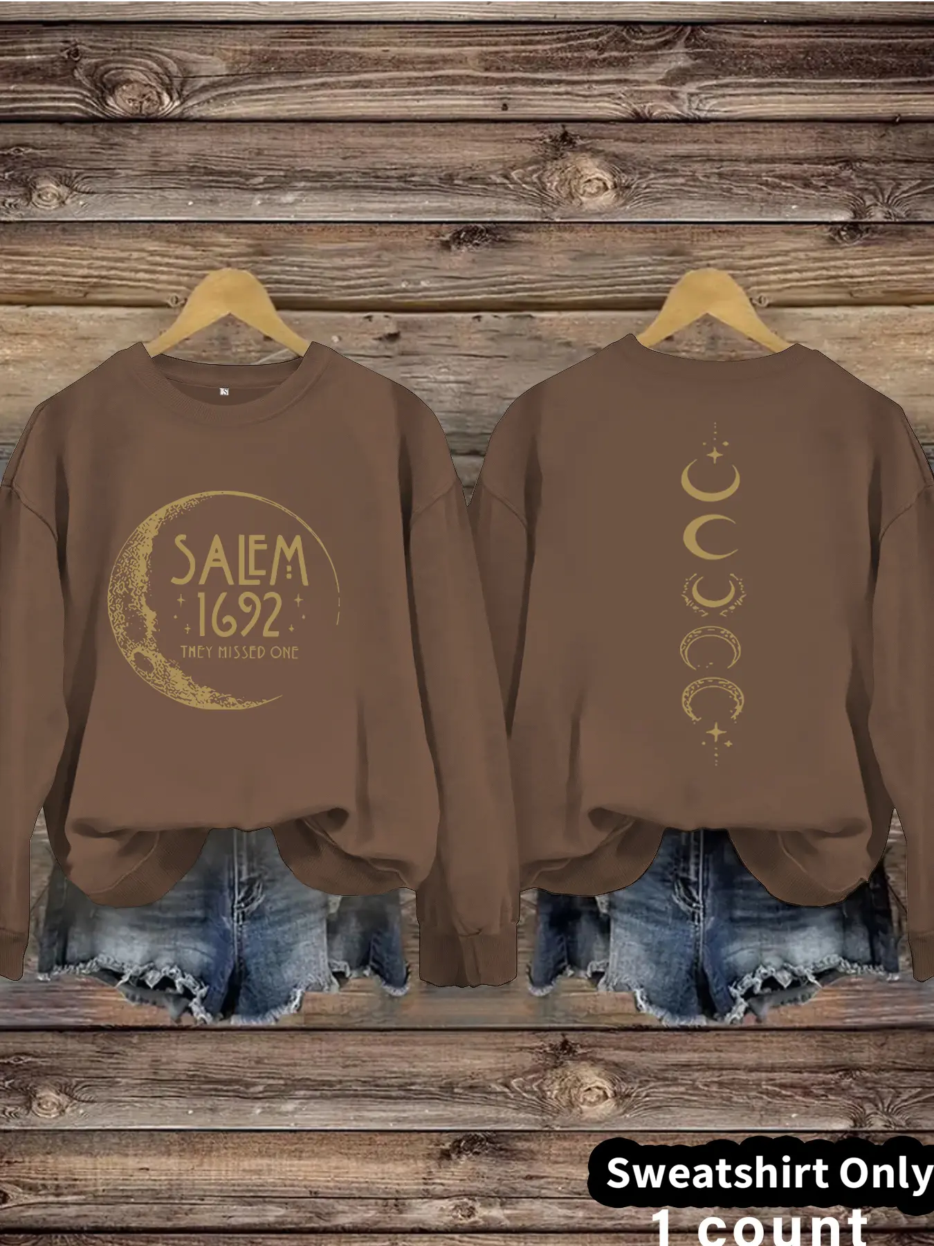 Women's Casual Graphic Moon Print Pullover Sweater, Soft Long Sleeve Fitted Round Neck Sweatshirt, Comfortable Daily Wear
