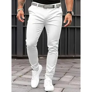 Men's Slim Fit Stretch Jeans - Pure White Casual Straight-Leg Pants, with Button Closure, suitable for all seasons, ideal for casual wear, straight-leg jeans, comfortable and stylish, modern men's style, durable fabric